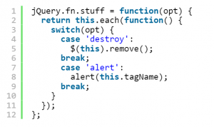 Code editor screen shot of jQuery function
