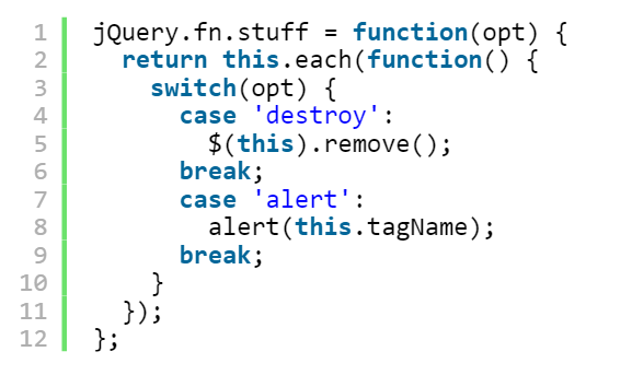 Code editor screen shot of jQuery function